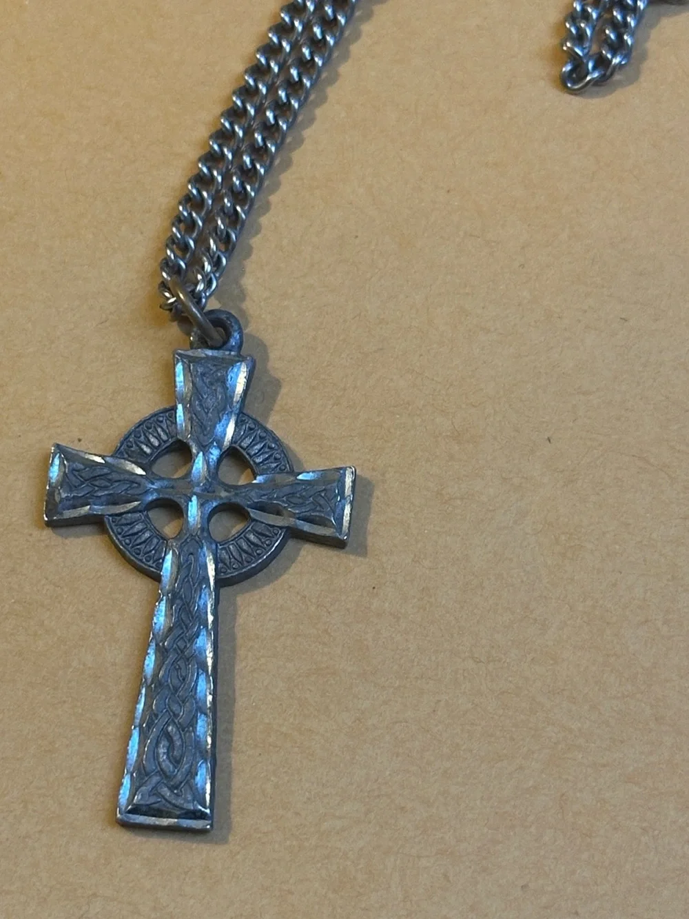 Celtic Cross Pendant Necklace Antique Silver Tone - Men's Accessory
